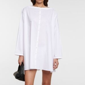 Toteme Bateau Neck Long Sleeve Organic Cotton Poplin Minidress